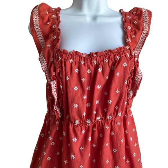 Y2K Old Navy Women Top M Orange Embroidered Flowers Smocked Back Boho Cottage - Picture 7 of 8